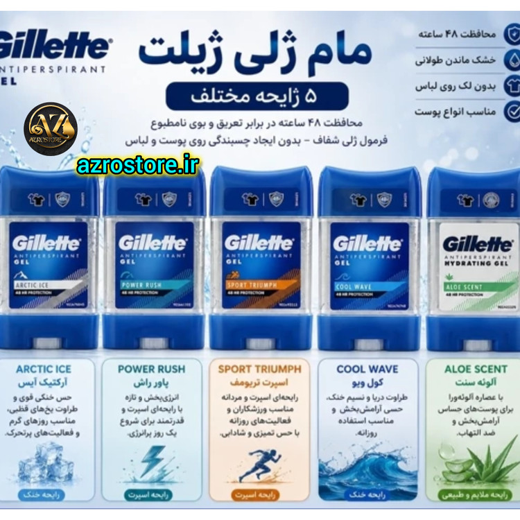 مام ژله ای مردانه ژیلت مدل Arctic Ice حجم ۷۰ میل با ماندگاری ۴۸ ساعت